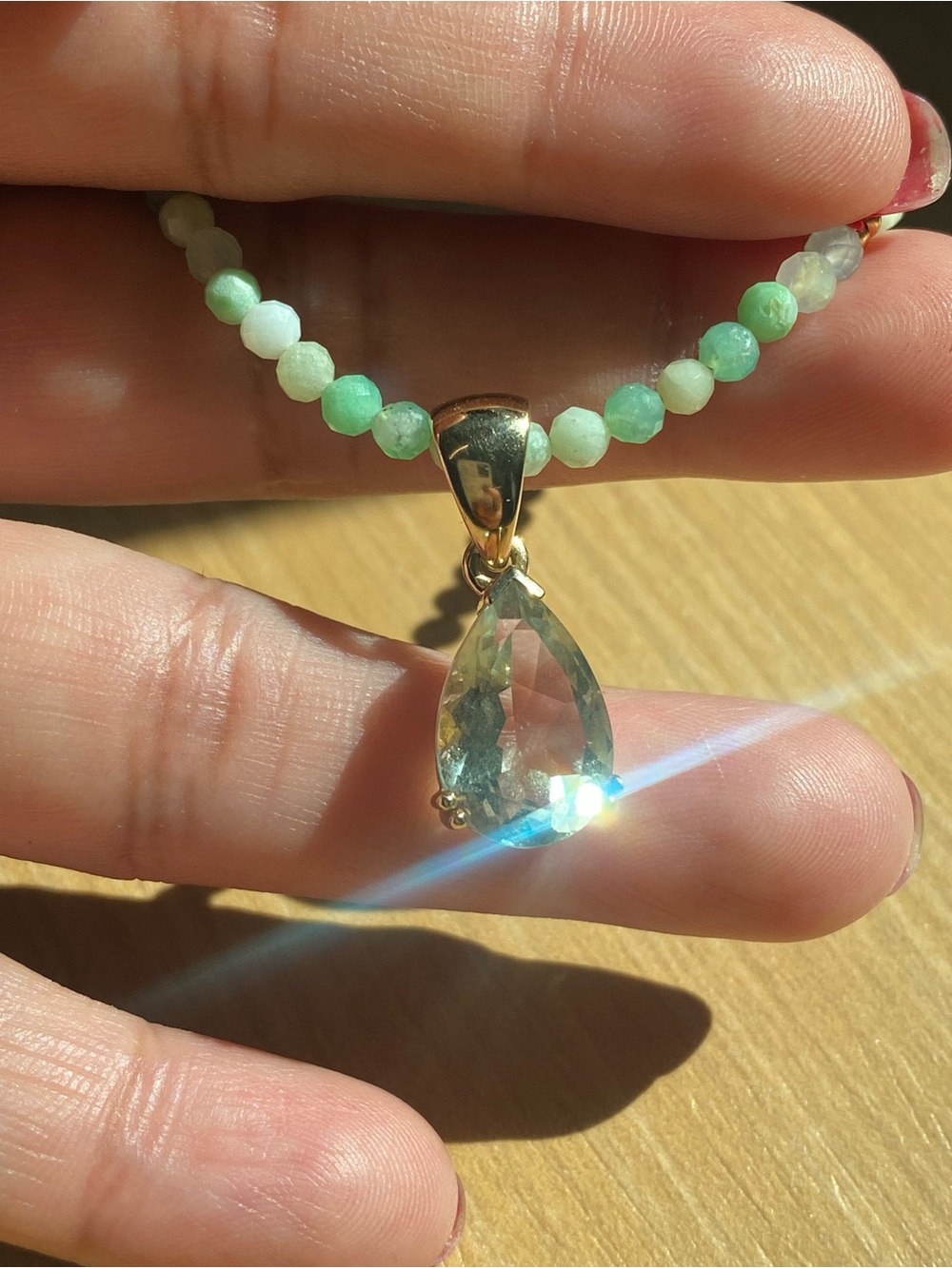 14K Yellow Gold Natural Green Amethyst (Prasiolite) Pear Pendant